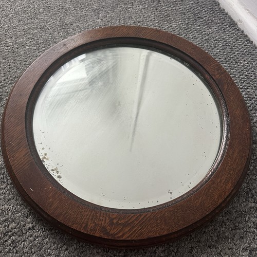 Antique round mirror - mirror, wooden