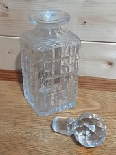 An Old Used Vintage Square Lead Crystal Cut Glass Decanter And Stopper