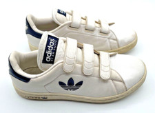 Womens Size 7 adidas Stan Smith Original Trefoil Sneakers White Navy Hook & Loop