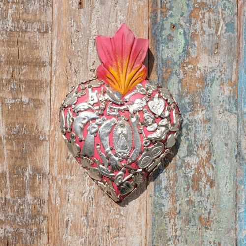 Mexican wooden milagros heart - milagros,