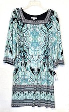 Sandra Darren Dress Aqua Black Paisley Size Large 3/4 Sleeves NWT $74