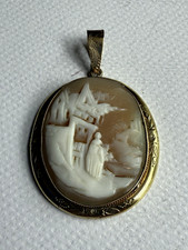 VINTAGE ANTIQUE GOLD PLATED CARVED SHELL CAMEO PENDANT