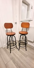 2 X Vintage bar stool - Industrial Wooden , Adjustable With Back *** reduced