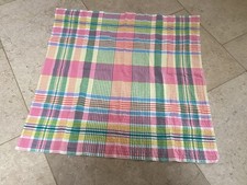 Vintage Small Pretty Seersucker Check Tablecloth Pink Green Grey