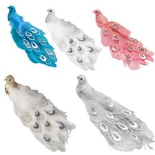 Christmas Tree Decoration Clip on Peacock Bird with Long Beaded Tail 21cm Choose