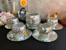 Set decorative crackle mirror mosaic fish bowl vases and mirror plates, wedding.