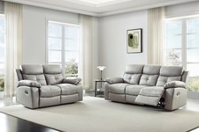 Grey Genuine Leather 3 Seater + 2 Seater Reclining Recliner Suite - CHICAGO