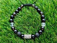 Rune Raidho overcome the past - Bracelet adjustable Tourmaline, Smoky Quartz,...