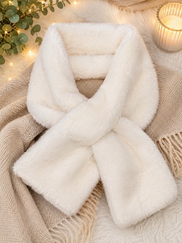 Cream faux fur scarf soft - faux,