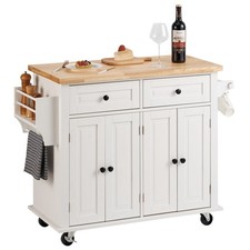 35.4" Kitchen Island Cart Rolling Storage Cabinet Cart with Drawer & Rack