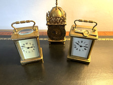 TWO FRENCH CARRIAGE CLOCKS & SMITHS WIND UP LANTERN CLOCK.