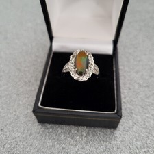 AA Canadian Ammolite & Zircon Halo ring in Platinum over Sterling silver S (9.5)