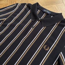 Fred Perry M4606/608 Short Sleeve Knitted Stripe Polo Shirt Black Size Large (L)