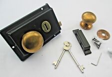 OLD VINTAGE PERIOD VICTORIAN STYLE SOLID BRASS BLACK RIM LOCK DOOR KNOB HANDLES