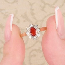 Edwardian Style Fire Opal and Diamond Cluster Ring 9ct Gold