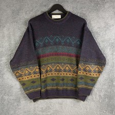 Vintage St Michael Jumper Sweater Mens Medium Purple Knitted Aztec Festive 90s