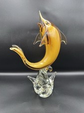 Signed Vintage Amber Murano Glass Swordfish Sculpture Absolutely Stunning .Rare