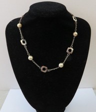 Rare Tiffany & Co 925 Sterling Silver Squares and Pearls Necklace