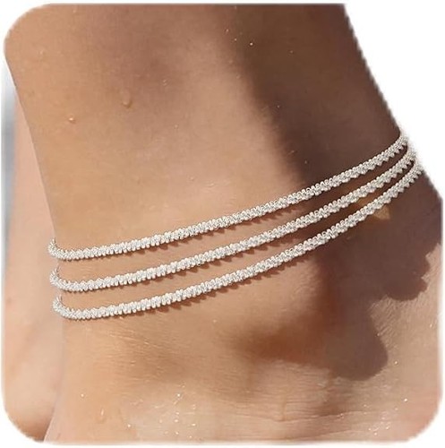 3pcs silver anklets for women - 3pcs,