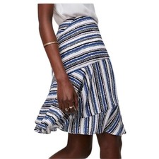 LOFT Blue Striped Ruffle Hem