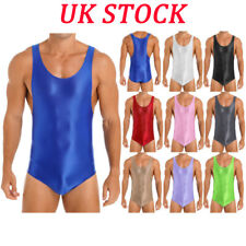 UK Mens Glossy Sleeveless Bodysuits Leotard Stretchy Jumpsuit Wrestling Singlet