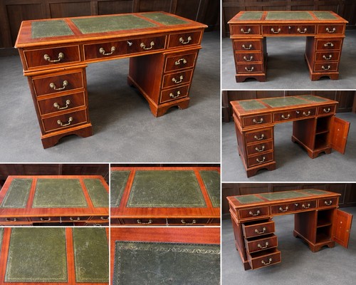 Vintage mahogany pedestal desk - vintage,