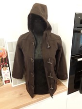 Feu Follet Unisex Brown Wool Blend Duffle Coat With Hood, Size 7-8 Yrs