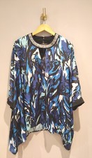 QVC JM Fashion by Julien Macdonald Chiffon Overlay Tunic Top Blue Leaf Size 14