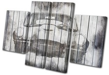 Jaguar E Type Shabby Chic Transportation MULTI Leinwand Wand Kunst Bild drucken