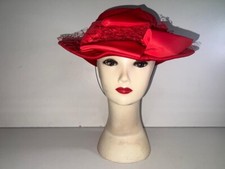 Ladies/Women Red Elegant Summer Sun Wide Brim Church Hat One Size OLS-HT029