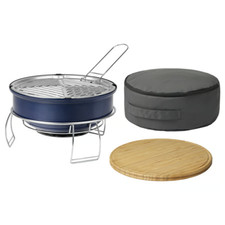 IKEA STRANDÖN Portable Charcoal Barbecue with Bag & Chopping Board Blue RRP £35