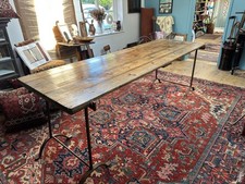 Antique Stunning Trestle Dining Table Large  Victorian Wrought Iron & Pine Top