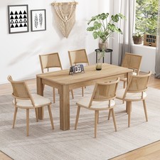 Modern Dining Chairs Set of 6 Kitchen Chairs with Rattan Backrest & Padded Seat