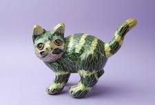 Copper Enamel Chinese Cat Figurine Cloisonne Ornament