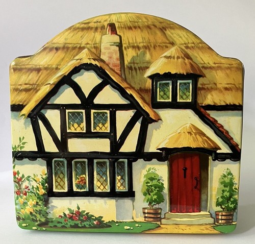 Vintage toffee tin thatched - a,