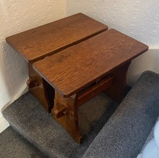 Vintage " Acornman " Alan Grainger Art & Crafts Yorkshire Oak Stools / Tables