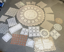 23  Vintage Floral Hand Crochet Lace Table Cover Dresser Job Lot Embroidered p90