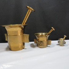 3 x Vintage Heavy Brass Mortar and Pestle Sets