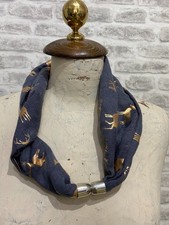 Scarflace scarf necklace magnetic closure grey with gold stags one size  S5