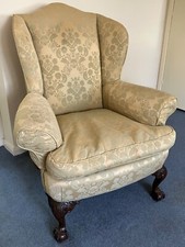 Antique Queen Anne Style Wingback Armchair – Mahogany Ball & Claw Feet