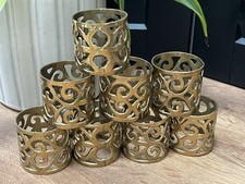 8x Original Vintage Antique Brass Filigree Scroll Napkin Holder Rings Christmas