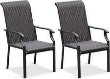 Patio Chairs Set of 2 High Back Rattan Outdoor Dining Chairs Wicker Armchair