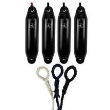 4 x Hurricane Boat Fenders PM01 Black 40x10cm + Free Spliced Rope UK