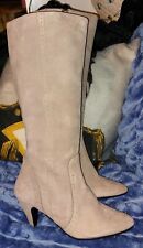 Designer Legroom taupe beige suede calf length embroidered boots UK 4 EU 37