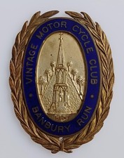 Vintage Motor Cycle Club Banbury Run 1965 Gold Tone Blue Enamel Badge Plaque