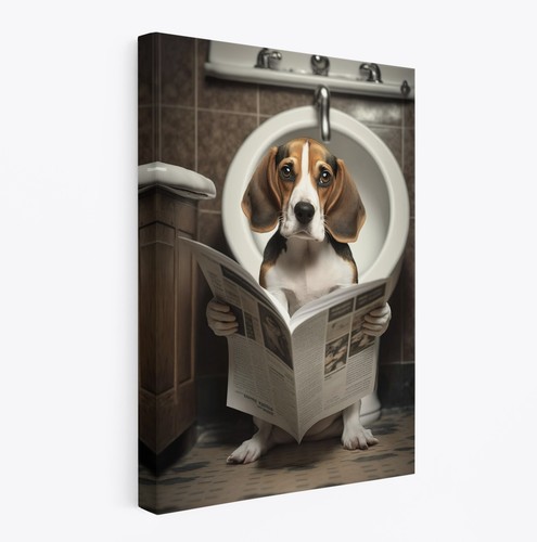 Beagle dog toilet reading - beagle, on