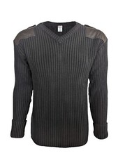 Vee Neck Nato Style Sweater with Patches and Epaulettes