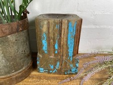 Vintage Reclaimed Hand Carved Indian Wooden Pillar Base Candle Holder Plinth
