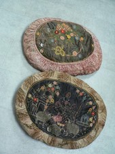 Vintage CUSHION Deco Hand Crafted  WORN Condition Large Oval x 2