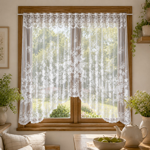 Lace sheer tier curtain - sheer,